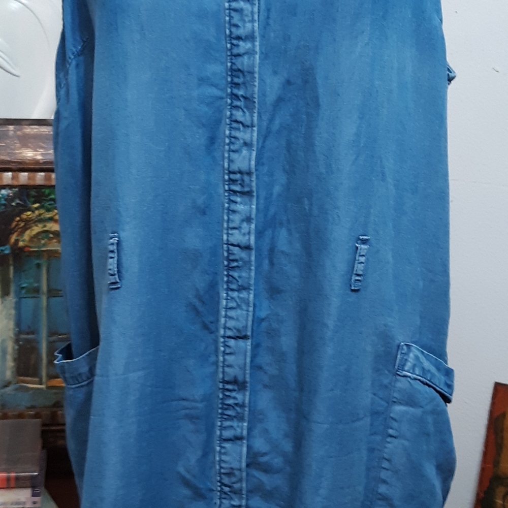 Womens Denim Blue Dress Plus Sz XXL Button up Below Knee Vest Like Sleeveless - Picture 4 of 11
